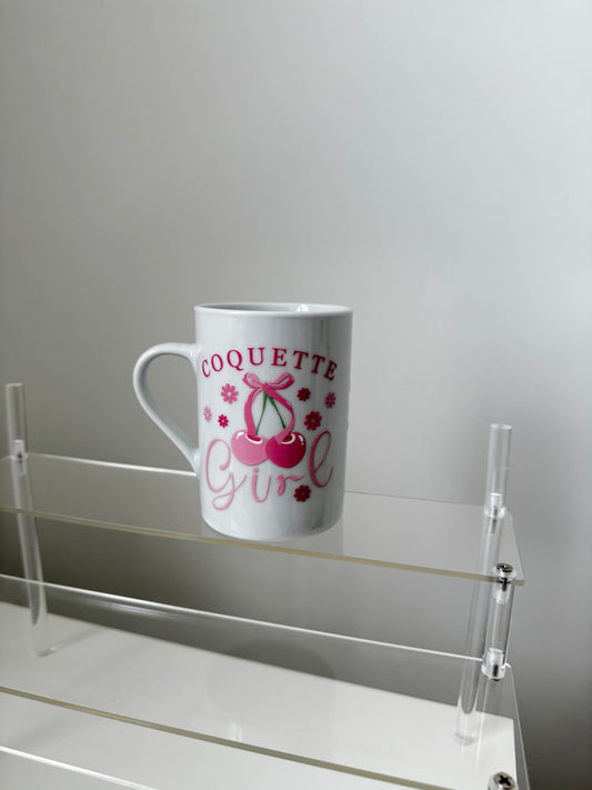Keramiktasse „Coquette Girl“ mit Kirsch- und Schleifenmotiv