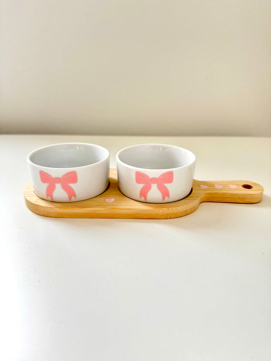 Dip Set aus Keramik mit Bambusbrett mit 🎀 schleifen Motive