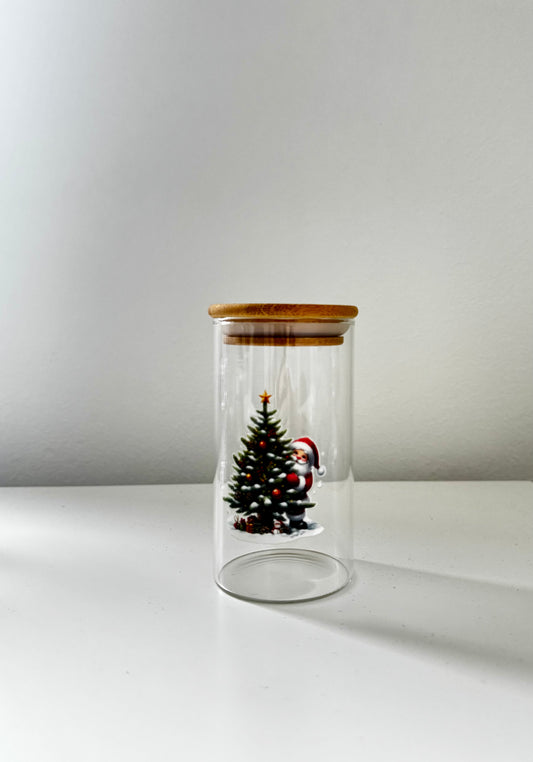 Glasbehälter mit Bambusdeckel (Santa & Tannenbaum)