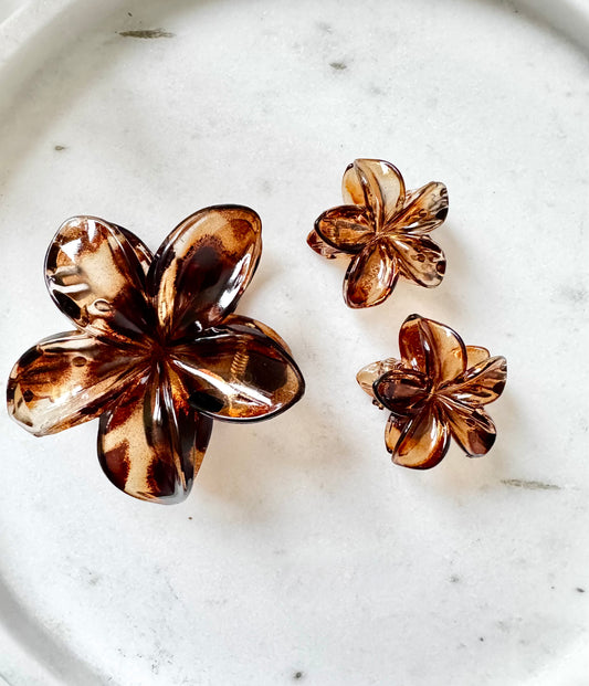 Blumen Haarclips – Braun Transparent | 3er Set