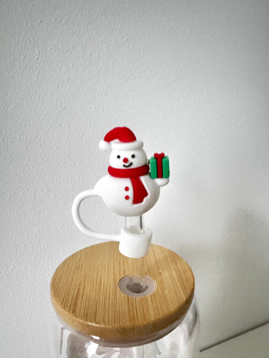 Silikon-Strohhalmaufsatz – Schneemann mit Geschenk
