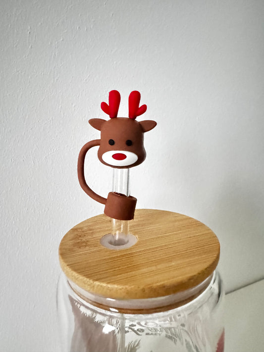 Silikon-Strohhalmaufsatz – Rentier mit roten Geweihen