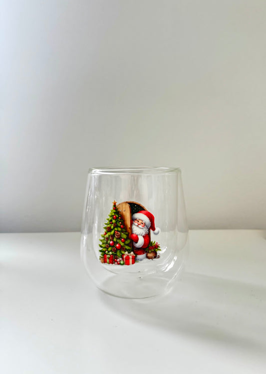 Doppelwandiges Weihnachtsglas mit Weihnachtsmann-Motiv