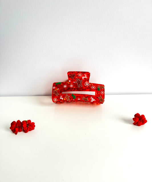 Haarclip „Christmas Gingerbread“ – weihnachtliche Haarspange in Rot